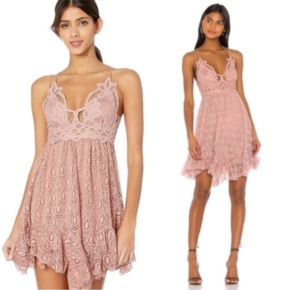 Free People NWT Adella Lace Burnout Slip Dress Pink Size L